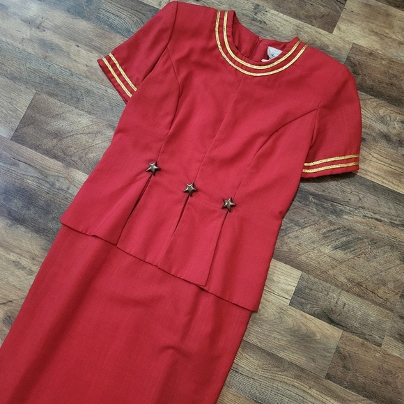 Mrs.Dorby Women's Vintage 80s Gold and Red Star Embellished Zip-Up Dress 12 - Picture 2 of 11